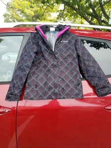COLUMBIA Jacket INTERCHANGE Youth Girls M sz Black Pink Plaid Full Zip Outdoor  - Picture 1 of 8