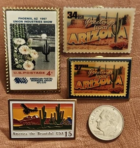 Vintage USPS Arizona State Stamp Lapel Pins - Saguaro Cactus Blooms - Picture 1 of 5
