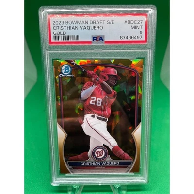 2023 Bowman Draft Sapphire Edition Cristhian Vaquero #BDC-27 Gold 22/50 PSA 9 - Image 1 of 2
