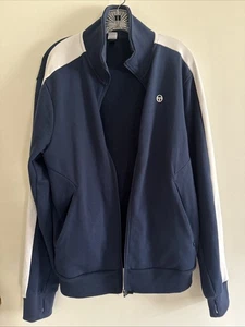 Sergio Tacchini Giacca Uomo Grande Bianco Navy Pista Tennis Full Zip - Foto 1 di 6