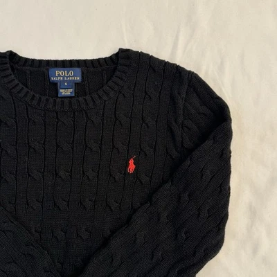 POLO RALPH LAUREN Boys Cable Knit Long Sleeve Sweater Navy Blue w/Red Pony Sz 6 - Image 1 of 4