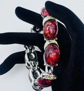 Coro Red Confetti Lucite Rhinestone Bracelet - Picture 1 of 10