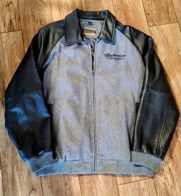 Budweiser Beer Clydesdale Horses Men's Vtg Leather Wool Bomber Jacket Size XL - Image 1 of 4