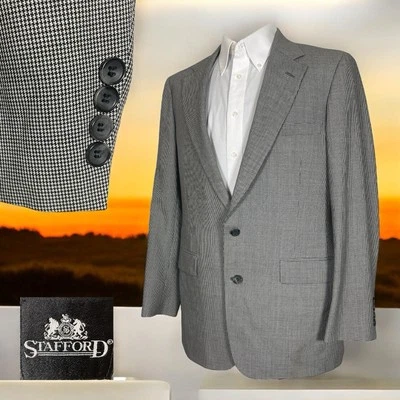 Stafford USA Made Sport Coat Mens 40L 42L Multicolor Houndstooth Two Buttons - Image 1 of 4