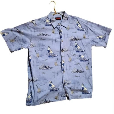 Wolverine Men's Blue Sail Boat Short Sleeve Hawaiian‎/Aloha Button Down Size XL - Image 1 of 4