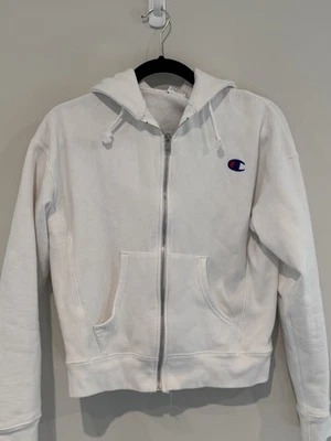 Chaqueta Champion Mujer Blanca Pequeña Suavemente Usada Cremallera Tejido Inverso Algodon Poli Foto 1 de 4