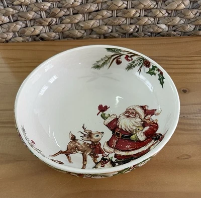 "Cuenco para servir pasta/pasta Winter's Wonder Ironstone Santa Reindeer 8""" Foto 1 de 4
