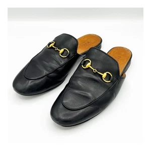 Gucci Princetown Horsebit Mule Leather Flat Loafer Slipper Black Size 37.5/ 7.5 - Picture 1 of 14