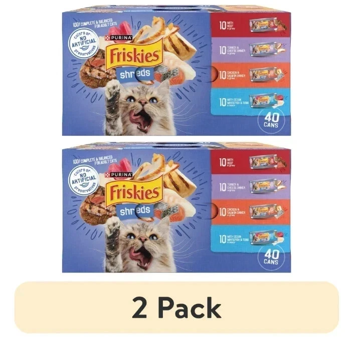 (2pack) Purina Friskies Shreds Gravy Variety Pack, Wet Cat Food, 5.5 oz, 40 Pack