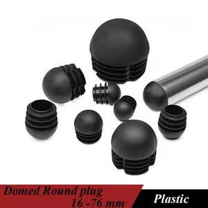 Black Domed Round Plastic Blanking End Caps Tube Pipe Inserts Plug Dia:16-76mm - Picture 1 of 24