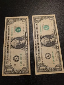 Lot of 2 $1 Star Note 2013 2017 One Dollar Bill Federal Reserve - Picture 1 of 5