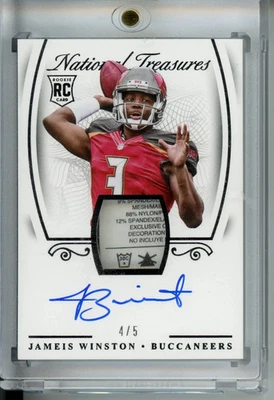 National Treasure Jameis Winston Player 2016 etiqueta de lavandería usada novato automático 4/5 Foto 1 de 2