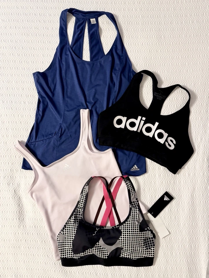阿迪达斯女式背心运动文胸上衣 - 批量混合尺寸和样式全新带标签和二手状况完好 — 第 1/4 张图片