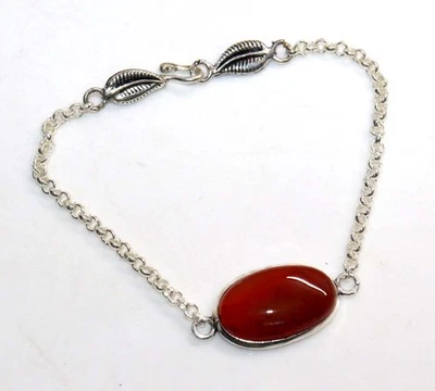 Pulsera gruesa de cornalina enchapada en plata 925 talla 7,5" GW Foto 1 de 3