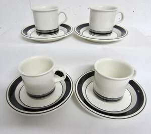 RARE Set/4 Black Stripe ARABIA FINLAND FAENZA Espresso Demitasse Cups & Saucers - Picture 1 of 8