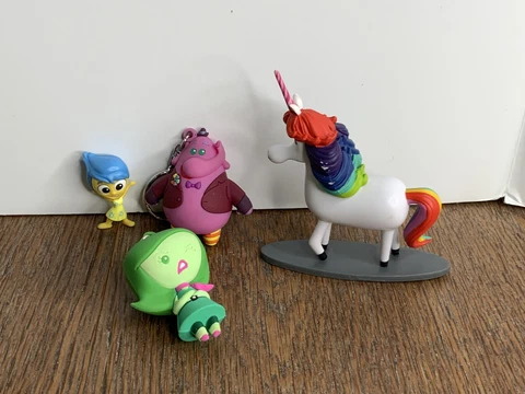 Inside Out Figures Keychain Disney Joy Bing Bong Disgust Rainbow Unicorn Lot 4 Cover