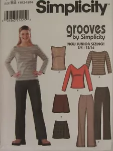 SIMPLICITY 9888 Juniors Tops Bootleg Pants & Mini-Skirt PATTERN 11/12-15/16 UC - Picture 1 of 3
