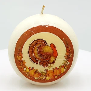 Vintage Round Hallmark Turkey Thanksgiving Candle 4 in Holiday Decor - Picture 1 of 4