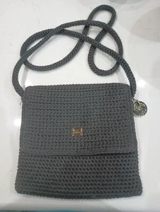 L@@K! Borsa a mano "The Sak" nera all'uncinetto tracolla 7" x 7 1/2", etichetta/anello! - Foto 1 di 8