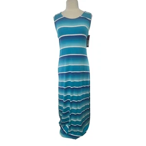 Merona Maxi Dress Size Large Blue Striped New Sleeveless Tank Summer - Picture 1 of 10
