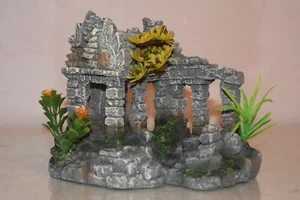 Aquarium Detailed Old Preah Khan Angkor Ruin & Plants Decoration 15 x 12 x14 cms - Picture 1 of 6