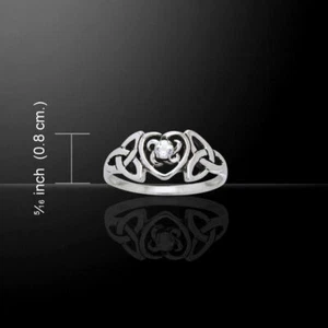 Cuore Anello Pietra Zodiacale Bianco Zircone Cubico 925 Argento Celtico Gioielli - Foto 1 di 1