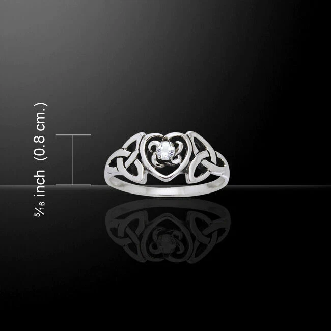 Cuore Anello Pietra Zodiacale Bianco Zircone Cubico 925 Argento Celtico Gioielli - Immagine 1 di 1