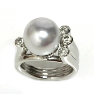Sur Mar Perla Anillo con Diamante 12MM AAA 14k Oro - Imagen 1 de 4