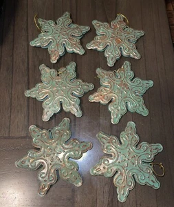 PIER 1 IMPORT METAL ANTIQUE LOOK CHRISTMAS SNOWFLAKE ORNAMENTS 6" SET OF 3 - Picture 1 of 4
