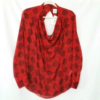 Blusa CAbi Roja Azul Marino Diamante #3125 Transparente Manga Larga Ojo de Cerradura Espalda; Talla M Nueva Foto 1 de 4