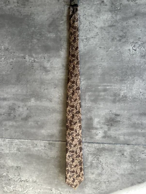 Gravata de pescoço vintage anos 1980 Eli Thomas marrom e dourada geométrica psicodélica paisley - Imagem 1 de 3