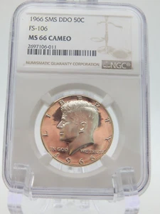 1966 SMS Kennedy Half Dollar. DDO FS-106 NGC MS 66 CAMEO (BT691) - Picture 1 of 4