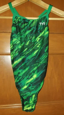 TYR diamond fit swim suit size 22 greens and black pre owned swimming team pool - Image 1 of 4