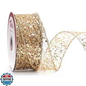 Traico 1,5" Champagner Funkelnd Glitzer Netz Drahtband 10 Yards für Weihnachten - Bild 1 von 5