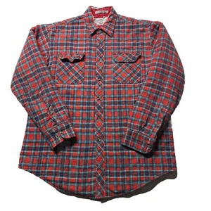 Vintage 90s Flannel Button Up Jacket Mens Large Red Blue Plaid Lined Hipster 80s - Picture 1 of 11