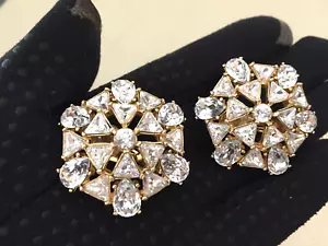 Vintage Signed Christian Dior 1990s Rare Large Chunky Rhinestone Clip Earrings - Picture 1 of 5