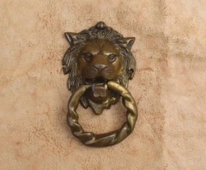 Vintage cast Brass lion face door knocker gate handle Pull door Hardware Decor - Picture 1 of 8