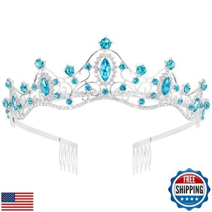 Didder Silver Blue Princess Crown Birthday Tiara Prom Queen Tiaras and Crowns - Picture 1 of 5