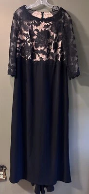 Maxi VESTIDO Tadashi Shoji PARULA negro encaje madre de la novia boda talla 14Q Foto 1 de 4