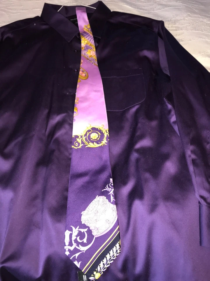 Corbata clásica atemporal elegante Versace vintage dorada/púrpura en excelente estado Foto 1 de 4