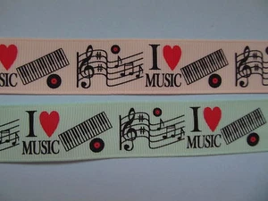Grosgrain I Love Music Musical Note Ribbon 7/8" 22mm - Picture 1 of 1