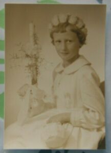 Foto Mädchen girl woman Kommunion Kerze 1953 M11
