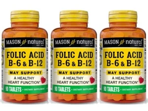 Mason Natural Heart Formula Folic Acid with B6 and B12 PACK 3 X 90 = 270 tablets - Picture 1 of 5