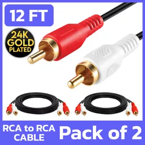 2 Pack Twin RCA Cable 12ft Phono Audio Red White Cord Male to Male Mixer Stereo - Picture 1 of 5