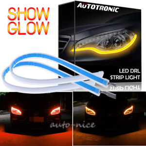 2x 45CM Red Amber Switchback Car LED Strip Light DRL Flow Sequential Turn Signal