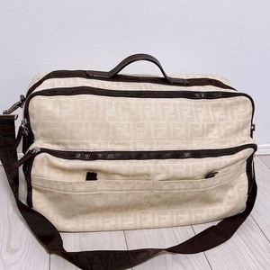 FENDI Zucca Damen 2way Boston Bag Canvas Schultertasche weiß schwarz beige  - Bild 1 von 12