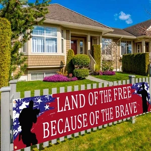 Amerikanische Flagge patriotischer Soldat Free&Brave Banner, patriotisches Thema Veteranen Da... - Bild 1 von 3