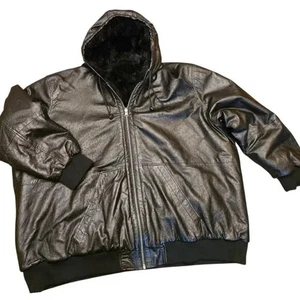 Men's Black 100% Leather Faux Fur Lined EXCELLED Bomber Jacket sz 5XL - Picture 1 of 7