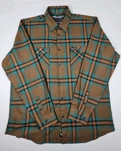 Rebel Reaper Mens Flannel Shirt XLarge Green Brown Plaid Long Sleeve Button Down - Picture 1 of 9