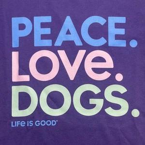 Neu mit Etikett LIFE IS GOOD Crusher PEACE LOVE DOGS T-Shirt für Damen lila SM Oberteil $ 30 - Bild 1 von 3